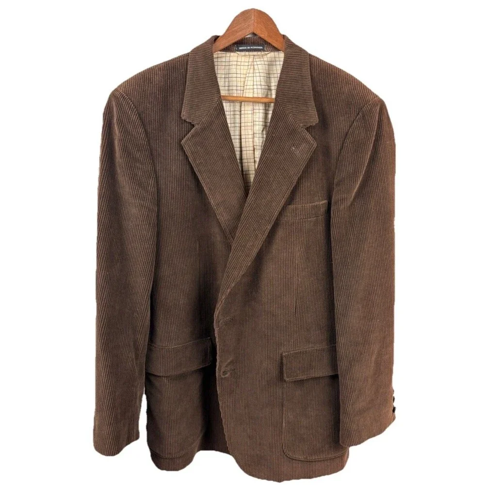 Vtg Sears The Mens Store Corduroy Blazer 44R Brown Leather 2-Button Sportcoat